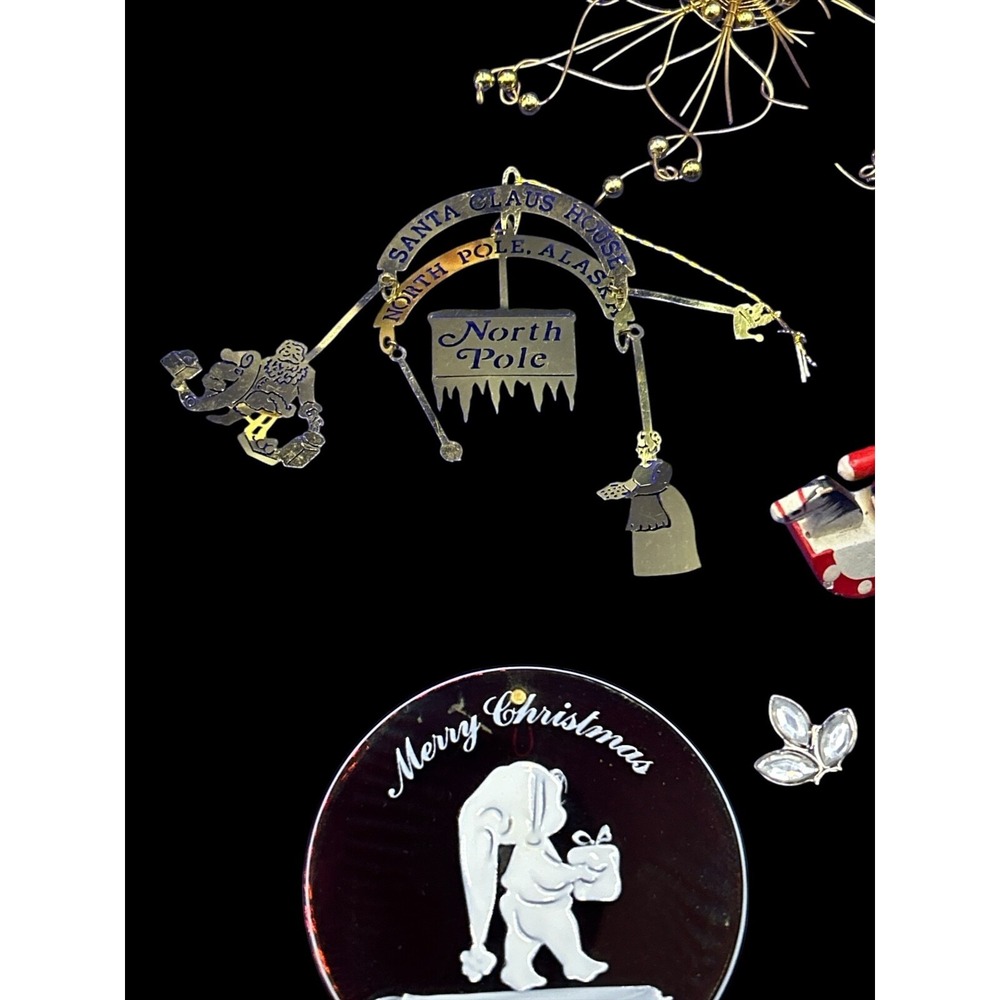 Vintage Inarco Christmas Ornaments Japan Lot Gold Santa Rocking Horse 1988 Plaid - Picture 5 of 13